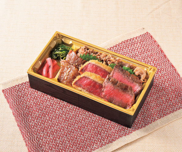 【米沢 琥珀堂】「米沢牛ステーキ＆牛カツ＆カルビ焼肉弁当」