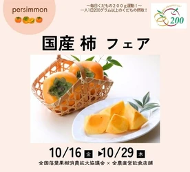 ～１日200グラムの国産くだものを食べよう！～
全農直営飲食店舗で秋の味覚の代表格「国産柿フェア」を１０月１６日（金）～１０月２９日（木）に開催