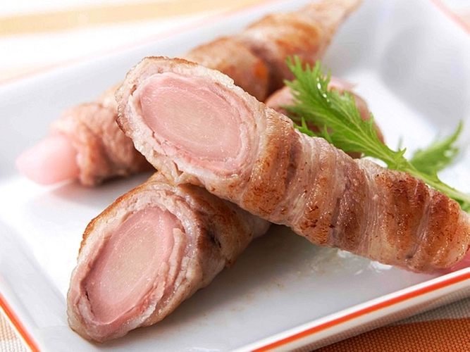 岩下の新生姜豚バラ肉のくるくる巻き