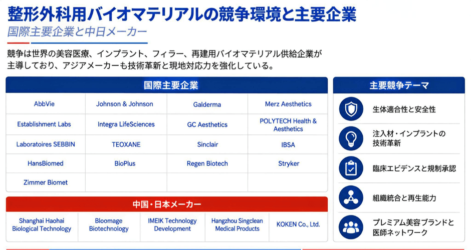 図:世界の整形外科用バイオマテリアルの競争環境と主要企業