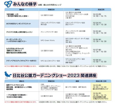 みんなの緑学＆日比谷公園ガーデニングショー関連講座一覧