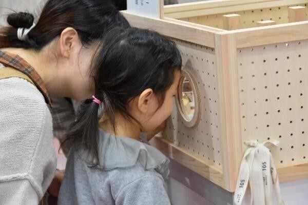 穴の中に広がる世界を楽しむ親子