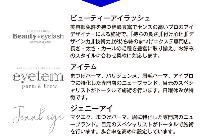 まつげエクステ・目もとケアサロンの ブランド別 展開