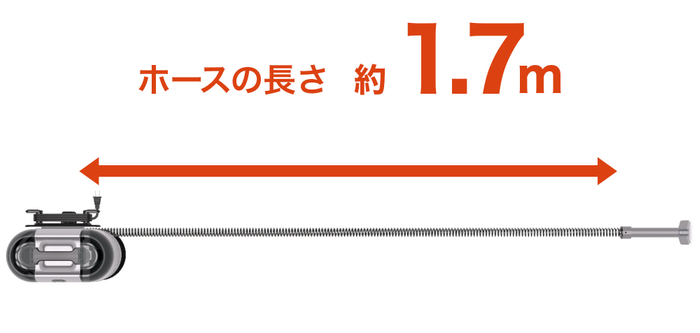 離れた場所でも届く、1.7mのサクションホース
