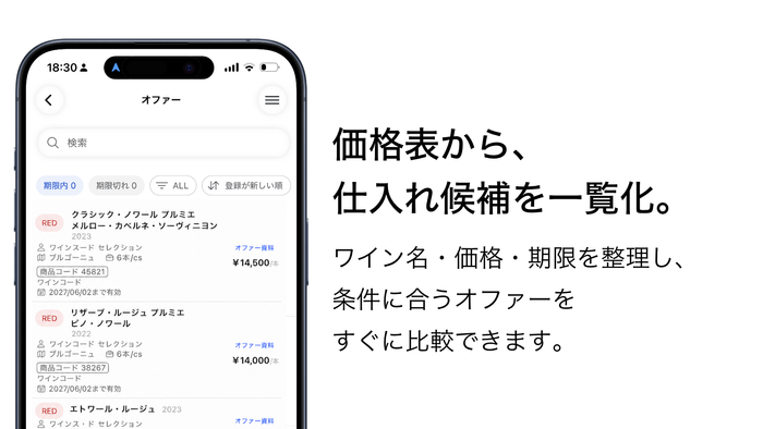 価格表から、仕入れ候補を一覧会