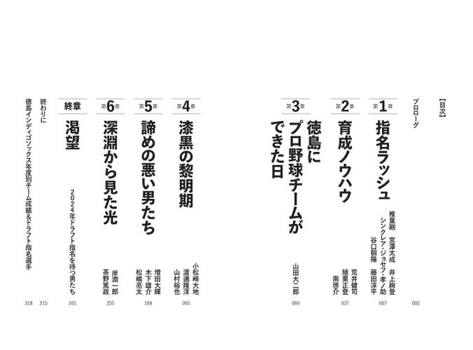 『崖っぷちリーガー 徳島インディゴソックス、はぐれ者たちの再起』目次