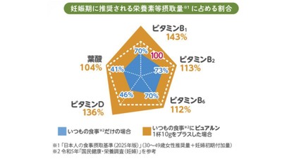 妊娠期に推奨される栄養素等摂取量に占める割合