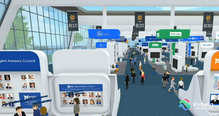 国内各地の24企業がブース出展。担当者はアバターで説明