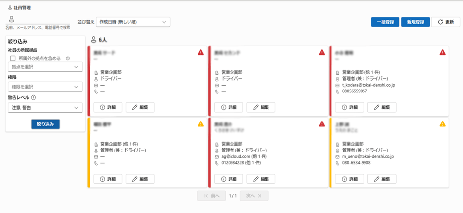 <過労運転防止リスク管理画面>