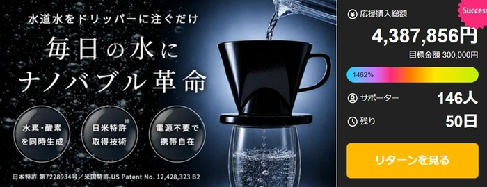 Makuakeオーラブル水素酸素ナノバブルプロジェクト