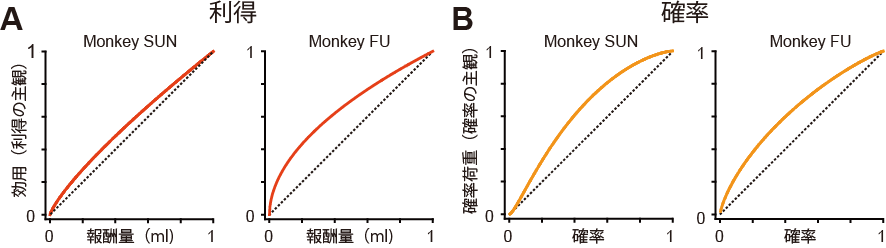 図２．サルの主観的な利得と主観的な確率の感じ方