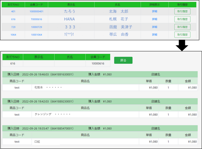 お得意様の一覧から取引履歴までを掘り下げる