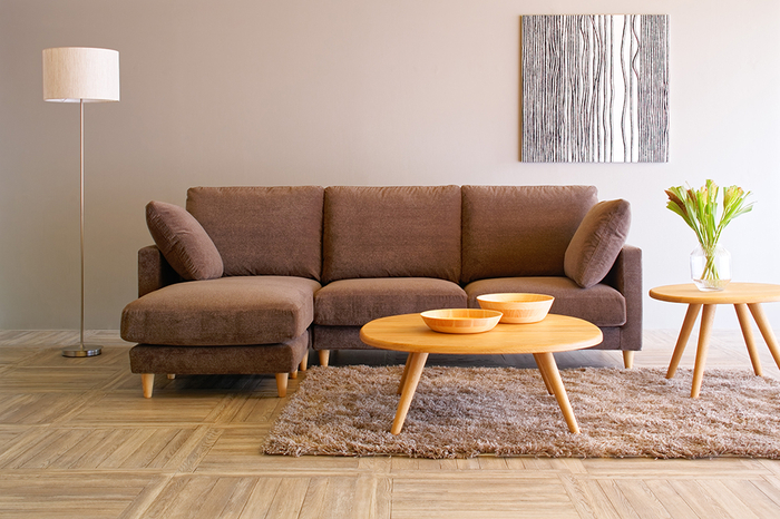 Sofa JUAN [Couch] :￥511,170  Table REMORA [Low Table L/M Wood/Oak] : &yen;174,020/&yen;113,520   Rug ECRU [140&times;200cm] : ￥132,440   Floor Lamp LED FOSCHIA : ￥71,500