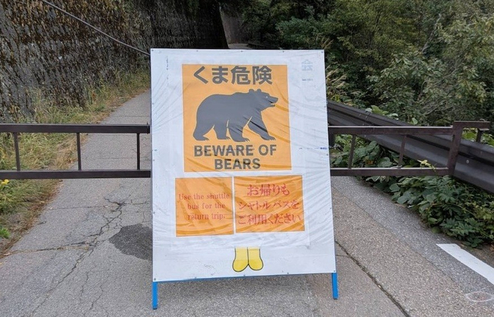 外国人観光客のクマ被害を受けて村内20カ所に設置された看板＝白川村役場提供