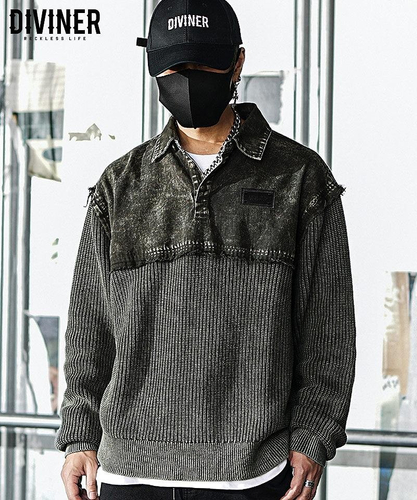 Dirty Switching Knit Polo Shirt(カーキ)