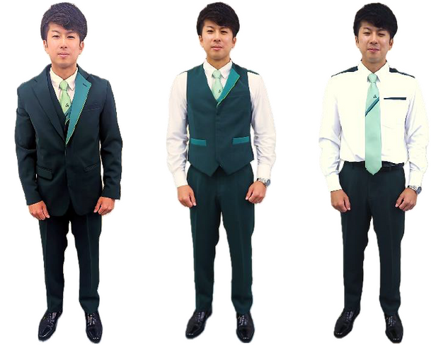 左から「ジャケット」、「ベスト」、「シャツ」の着用イメージ