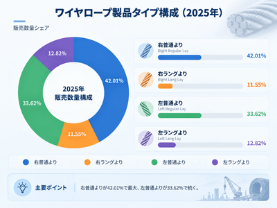 上記の図表／データは、QYResearchが2025年に実施したワイヤロープの製品タイプ別市場構成に関する調査を基に整理したものです。
