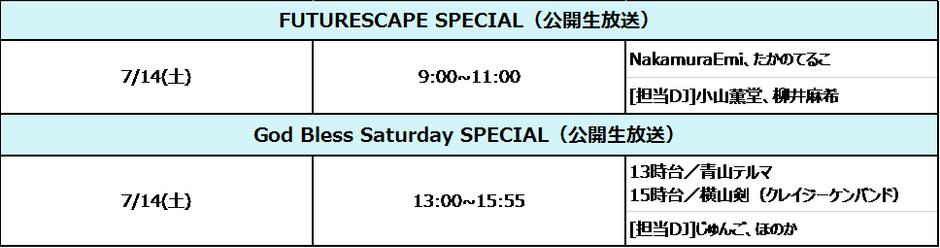FUTURESCAPE SPECIAL/God Bless Saturday SPECIAL情報一覧