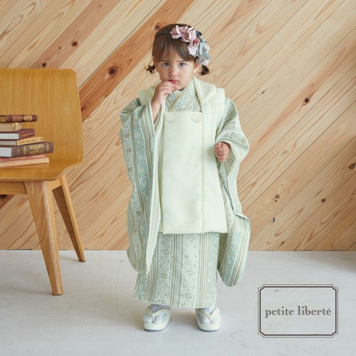 女の子 クリーム、更紗縞ブルー&times;ベージュ