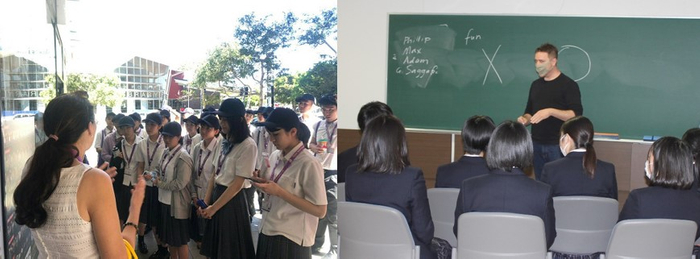 平成31年(2019年)海外語学研修の様子(左)、令和3年(2021年)事前学習の様子(右)