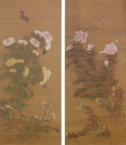 草虫図（双幅）