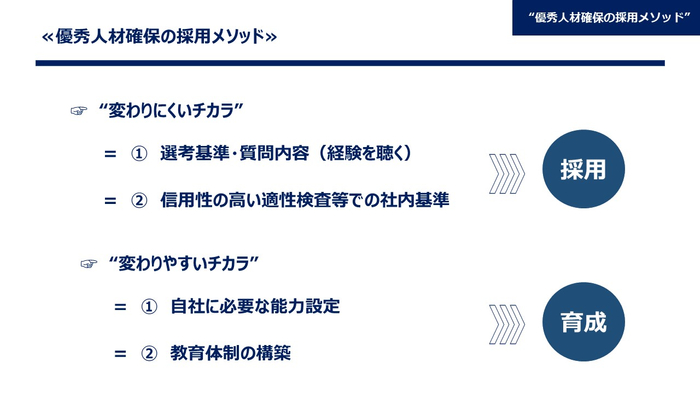 &ldquo;変わりにくいチカラ&rdquo;は採用段階で判断し、&ldquo;変わりやすいチカラ&rdquo;は育成で変えていくといったすみわけが非常に重要です。
