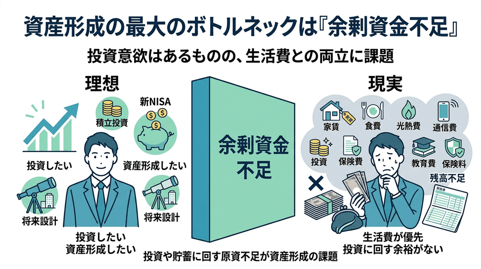 資産形成の最大のボトルネックは「余剰資金不足」