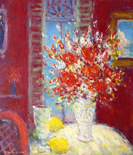 窓辺のバラとレモン　F10