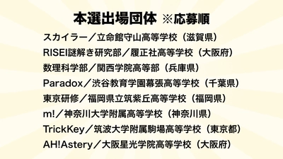 高校生が作るリアル脱出ゲーム日本一を決める、リアル脱出ゲーム制作選手権
第5回「リアル脱出ゲーム甲子園」予選結果発表