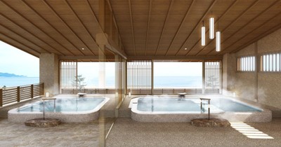 古今最上階 目の前に広がる海と水平線の温泉大浴場/※完成イメージ