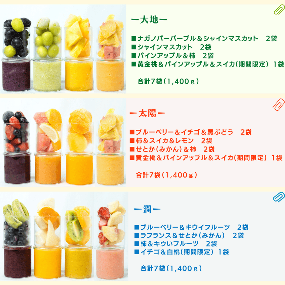 スムージーベース基本ラインナップ 3商品