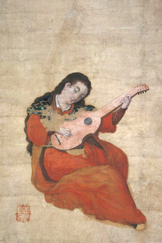 婦女弾琴図