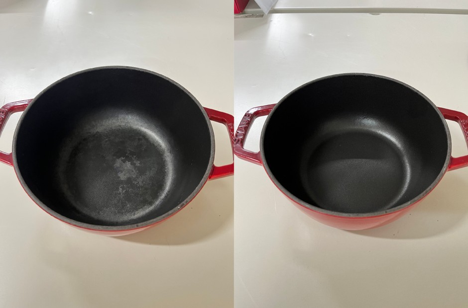 中面:クリーニング前(写真左)とクリーニング後(写真右)