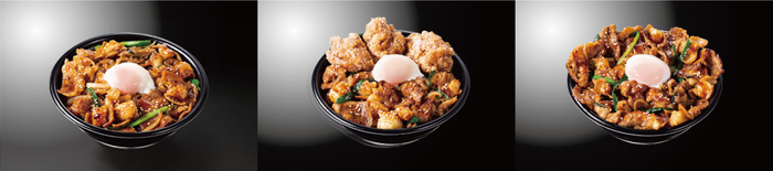 左から『すたみなホルモン焼肉丼弁当』『唐揚げ合盛りすたみなホルモン焼肉丼弁当』『すたみな&ldquo;肉ざんまい&rdquo;焼肉丼弁当』