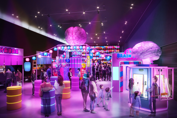 巨大な脳みそが鎮座するやぐらを中心にLEDやネオンの光で、脳汁を表現した異世界空間が広がります。