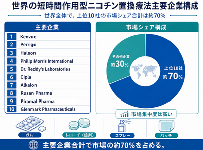図. 世界の短時間作用型ニコチン置換療法・メーカー上位10社のランキングおよび市場シェア