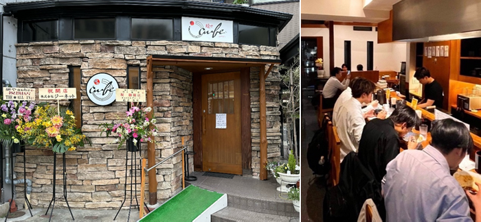 「麺や aube（オーブ）」外観（左）店内（右）