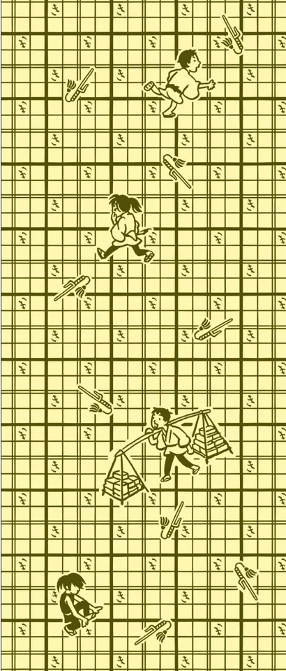 手ぬぐい「きたきた捕物帖 格子柄」2,200円 （イラスト：三木謙次）