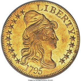 1795 BD-13 Heraldic Eagle Five, MS62 Unique Die Marriage Missing From the Bass Collection