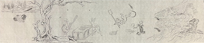 『鳥獣戯画～手漉き和紙ができるまで～』の一面（原料の仕込み風景）